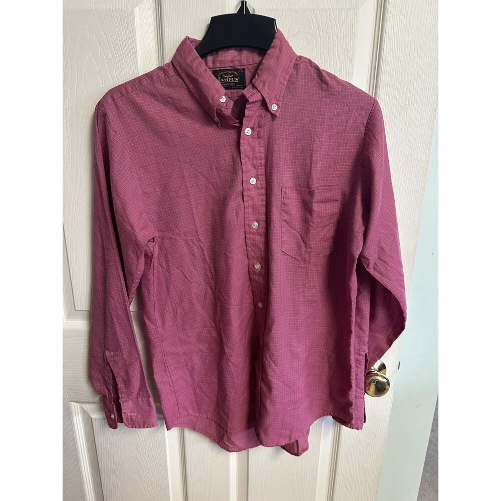 VNT Campus Mens Shirt Med Red Western Button Up Plaid 70s Cowboy Preppy Thin